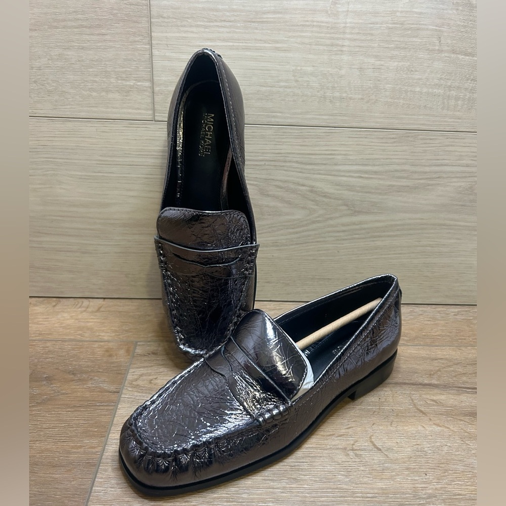 Michael Kors GunMetal Carlson Penny Loafer Flats Women Size 5.5 MSRP $125) New